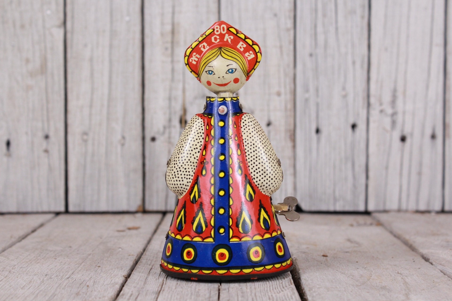 Vintage Mechanical Wind-up Toy, Doll, Snegurochka Dancing Wrap