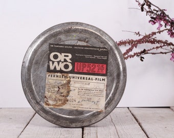 Contenedor de película redondo de metal vintage, caja de almacenamiento con tapa, ORWO