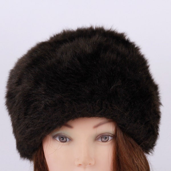 Vintage Black Fur Hat Winter Russian Hat with Fur Gulag Winter Hat