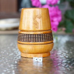 Hand Carved Wooden Dice Shaker Cup: Retro Pub Game Gift