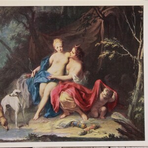 La scuola di pittura veneziana, cartolina d'epoca dell'era sovietica, Hermitage, Francesco Bassano, autunno, Tiziano, Danae, Giove e Callisto