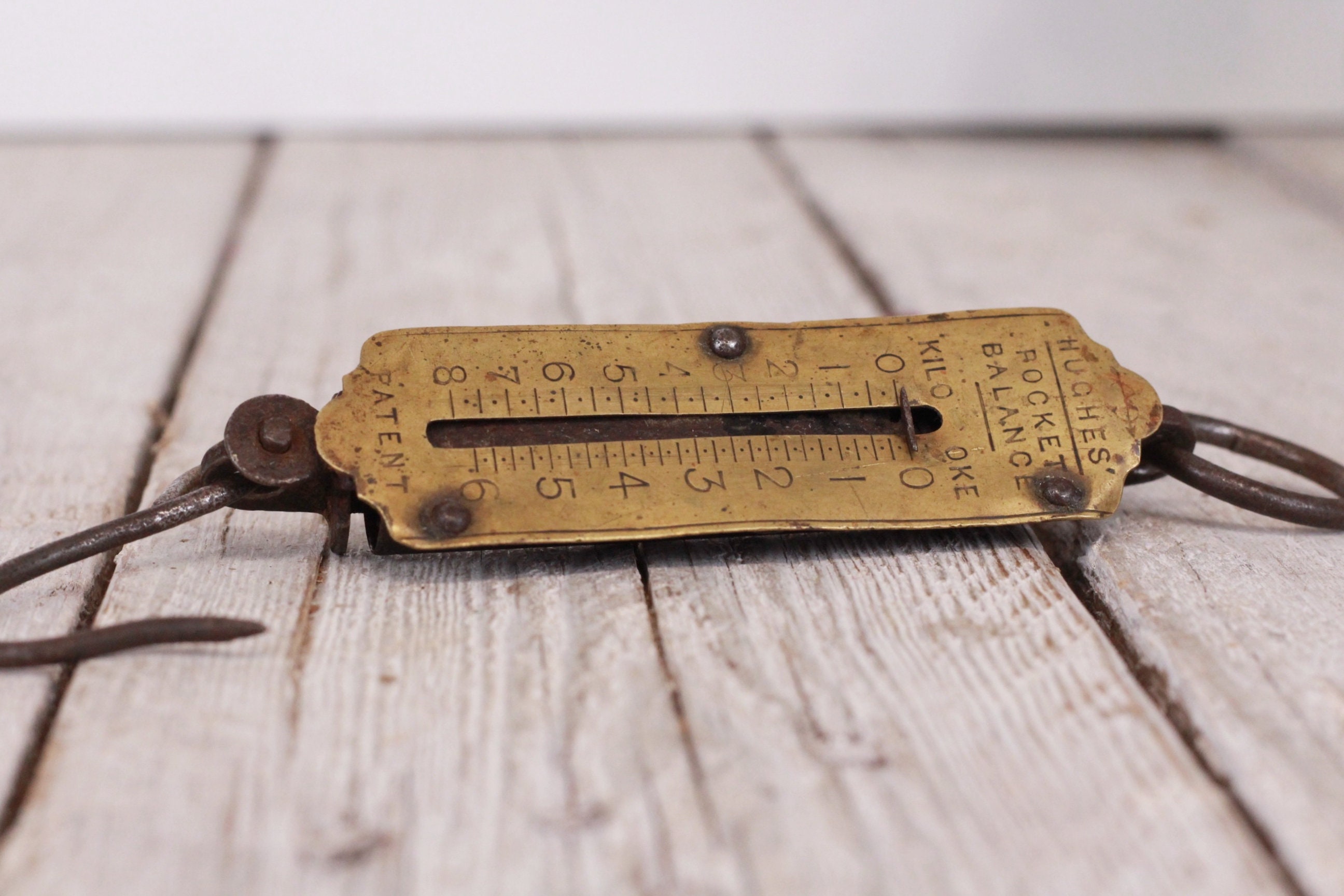 アンティーク　はかり　ブラス　HUGHES'S Pocket ballance Antique Hughes Pocket Scale: German Brass Hook Balance, 1900s - Etsy