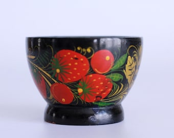 Hand-Painted Khokhloma Wooden Bowl, Russian Folk Art Egg Holder (Vintage USSR)