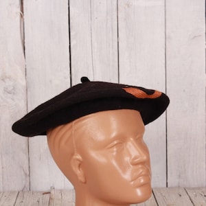 Vintage Black Woolen Beret Hat for Painter