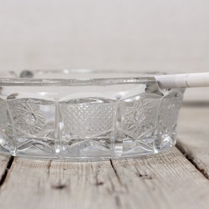 Vintage Embossed Cristal Ashtray - 1970s Round Design