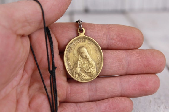 Vintage Religious Medallion Praebe Fili Mi Cor Tu… - image 3