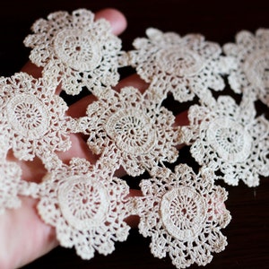 Vintage Handmade Crochet Mini Tablecloth with Flowers Rhombus Cotton