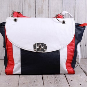 Vintage 80s 90s Shoulder Bag Faux Leather Colored Bag Hippie Boho Bag Black and White Handbag Shoulder Bag 80&#39;s