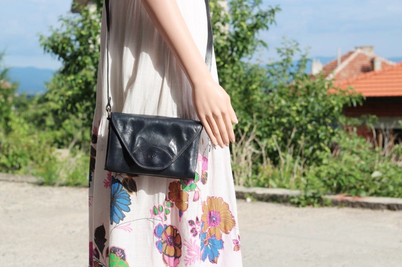 Creation Gabrielle Bag, Dark Blue Leather Purse, Shoulder or Crossbody Bag, Minimalist Purse, Envelope Clutch, Soft Leather image 5