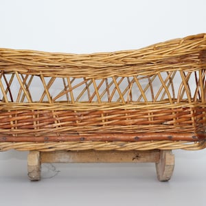Antiques Doll Cradle, Handmade, Doll&#39;s Wicker Basket, Baby Bassinet, Swing, Dolls Bed, Wicker Toy