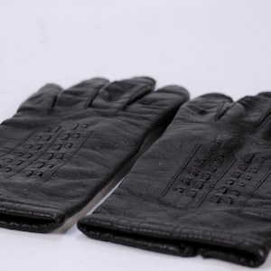 Vintage Black Leather Driving Gloves - Lined Winter Gloves Size L
