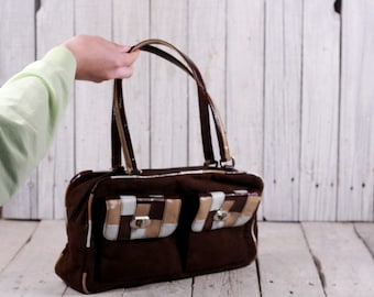Bolso vintage de ante de los años 90 con asa superior - Marrón Abro Purse