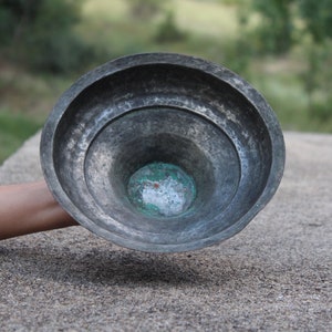 Antique Hand Hammered Metal Dish, Footed Serving, 19th Century Plate Bowl