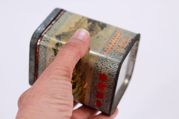 ヴィンテージ中国茶箱（蓋付き）、緑茶保存缶、工場刻印入り - Etsy 日本