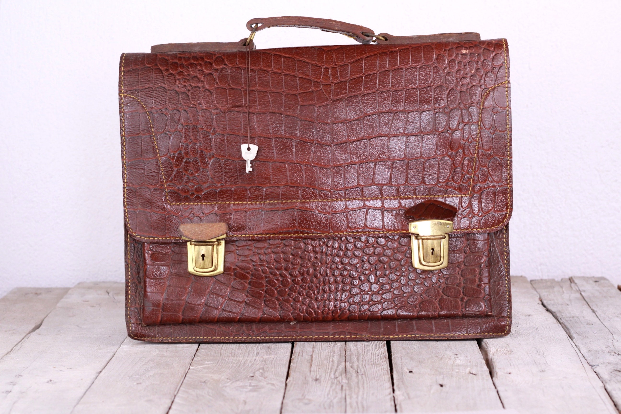 Porte-documents Vintage En Cuir Marron - Homme - Années 1940/1950 - Fourre-tout