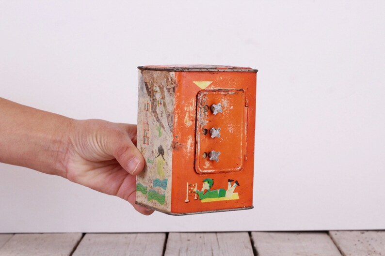 Vintage Tin Money Box With Code Saving Childhood Memories Bank Etsy
