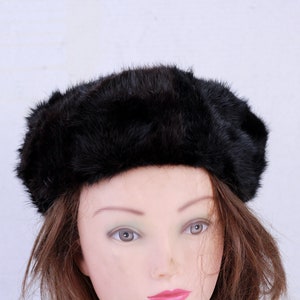 Vintage Black Fur Hat, Winter Russian Hat with Fur, Gulag Winter Hat