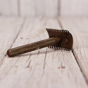 Maquinilla de afeitar vintage fina de doble filo de latón, afeitadora para hombre, barbería