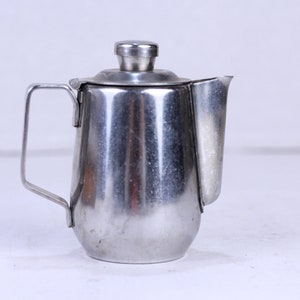Jarra de leite vintage de metal prateado com tampa - Decoração de cozinha dos anos 70