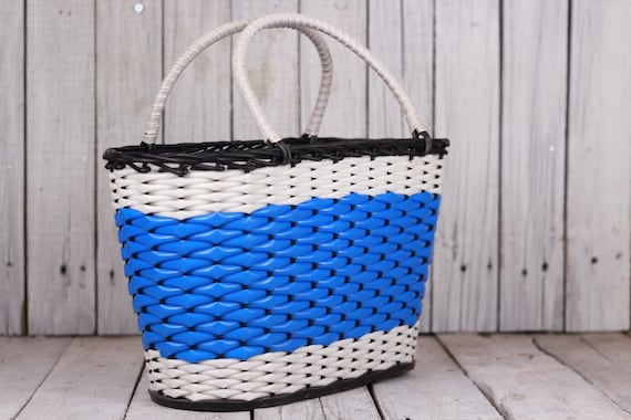 Borsa da picnic per la spesa con cestino vintage in plastica