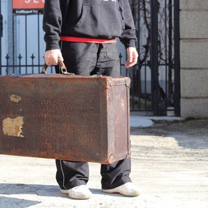 Vintage Leather Suitcase, Big Size, Old Luggage Leather Train Case
