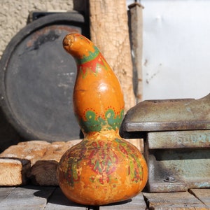 Vintage Calabash, suszona dynia, ręcznie malowana tykwa, stara wysoka dynia