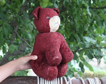 Oso de peluche vintage relleno de paja, peluche de algodón, juguete coleccionable, decoración de bosque