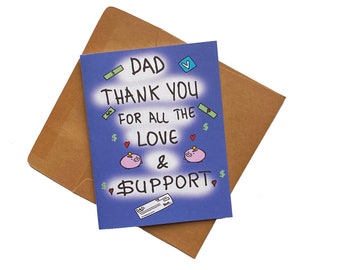 Funny Fathers Day card - thank you dad card - fathers day card from son or daughter