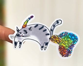 funny cat glitter sticker - unicorn shit sticker - rainbow cat decal for a water bottle or laptop