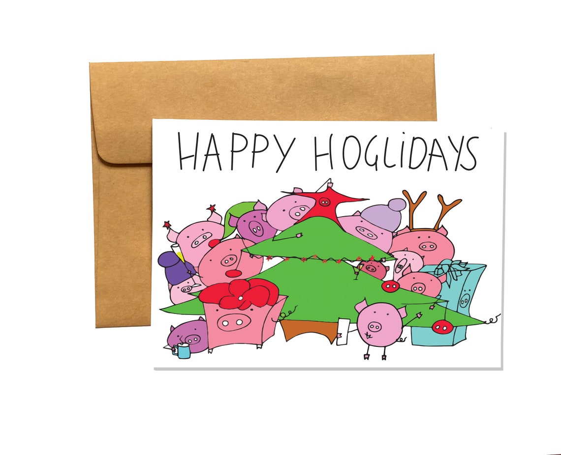 Happy Holidays Pig Pun Card Funny Holiday Card With Pigs Etsy