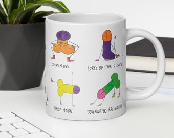 Funny yoga poses mug - funny penis lover gift - yoga dicks illustration - yoga mug for coffee