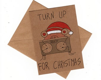 Christmas card funny/ hip hop christmas card/ dj christmas card/ funny christmas card pig/ funny merry christmas card/ cute christmas card