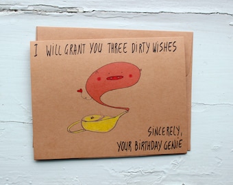 Naughty Birthday Card – Three Dirty Wishes Genie, Sexy Card
