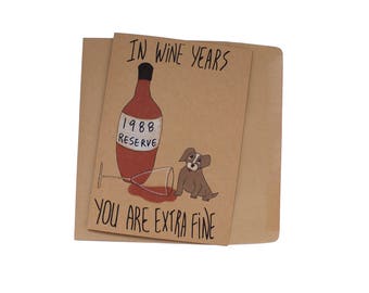 funny 30th birthday card/ customizable 30th birthday card/ wine birthday card funny - dog birthday card born 1988 card cute birthday card