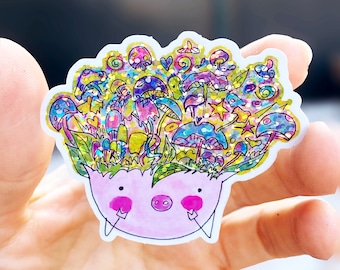 magic mushroom glitter sticker - shroom brain decal - tripping creative sticker -  psychedelic vinyl waterproof sticker