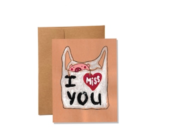 Valentines Day I miss you card - cute long distance relationship Valentines card for her or him - girlfriend boyfriend miss you card