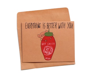 Valentines card hot sauce  for him/ birthday card for boyfriend/ anniversary card wife/ funny valentines card