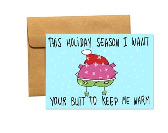 Naughty Christmas card  for girlfriend - funny holiday butt card for her - booty christmas card