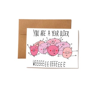 pig birthday card - cute pigs birthday card -  flying pigs birthday card - cute pigs birthday card for a friend - piggy birthday card