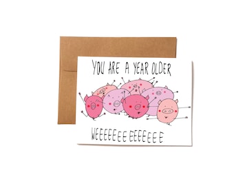 pig birthday card - cute pigs birthday card -  flying pigs birthday card - cute pigs birthday card for a friend - piggy birthday card