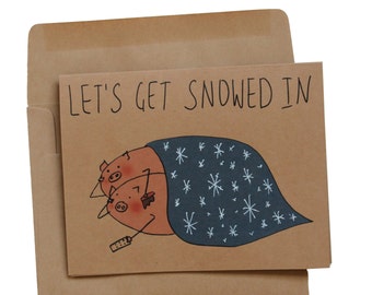Snowed In Pigs Christmas Card for Him or Her