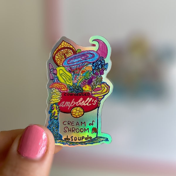Magic shrooms sticker - psychedelic art holographic sticker - mushroom lover decal - waterproof vinyl sticker