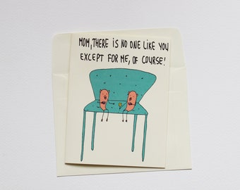 Funny Mother's Day Card – Original Illustration, Cute Mom Thank You Card