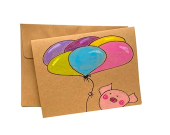 Cute pig birthday card/ happy birthday card/ birthday card for girlfriend/ Birthday card for boyfriend/ congratulations card/ balloons card