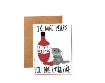 funny cat lady 40th birthday card  - born in 1984 card for wine and cat lover
