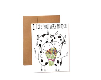 Funny Cow Pun Valentines or anniversary Card: I Love You Very Mooch