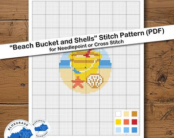 Patrón de punto de cubo de playa y conchas para tapicería y punto de cruz.