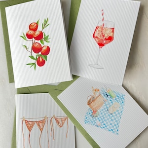 Cartes de voeux d'été - lot de 4 cartes de voeux aquarelles avec enveloppes