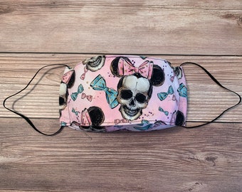 Skull face mask, Cotton Face Mask, Mickey ears skull face mask, Washable mask, adjustable elastic