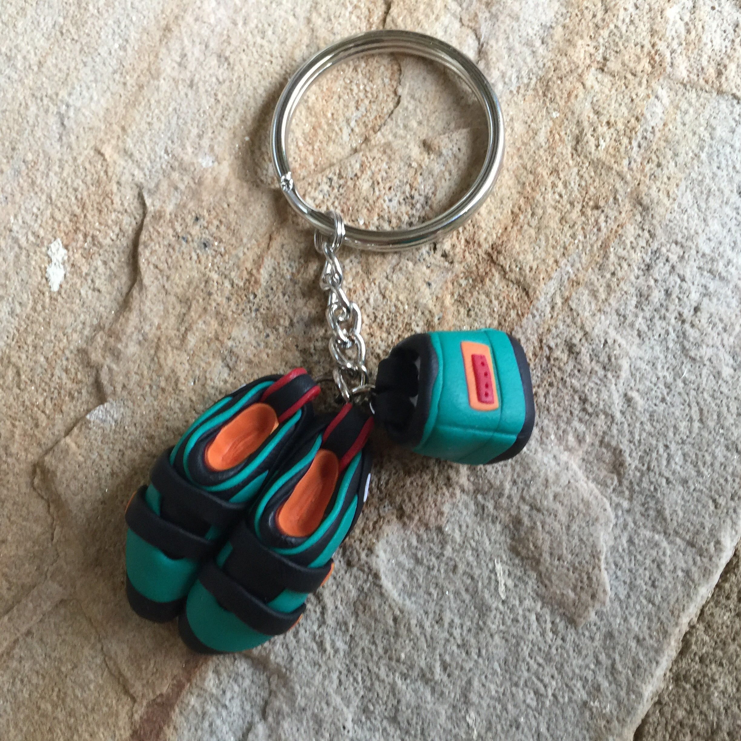 Rock Climbing Keychain Personalized Gift for Climbers Custom Climbing Shoes and Chalk Bag